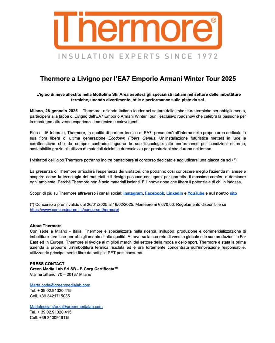 Thermore a Livigno per l’EA7 Emporio Armani Winter Tour 2025